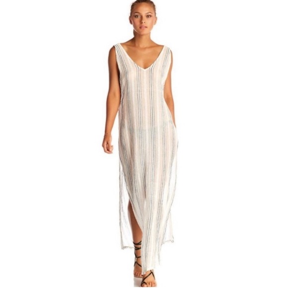 Vitamin A gauzy cotton coverup dress size Med EUC navy stripe - Picture 2 of 6